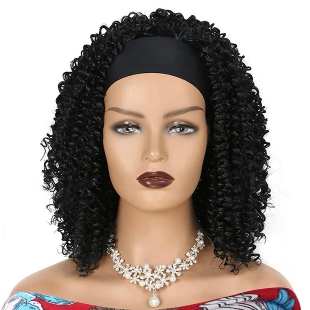 Women’s Short Curly Synthetic Wig With Headband